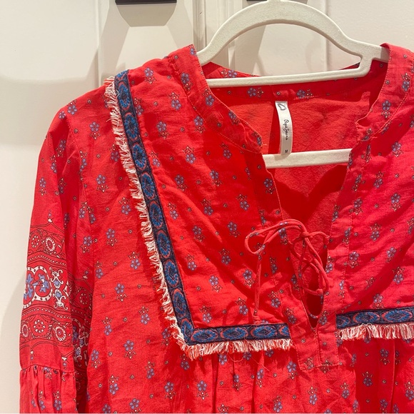 Pepe Jeans Red Fringe Long Sleeve Blouse (M) - Picture 2 of 5
